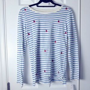 Talbots Teacher Gift Apple‎ White Blue Striped Modal Cotton Shirt Women's XS NWT